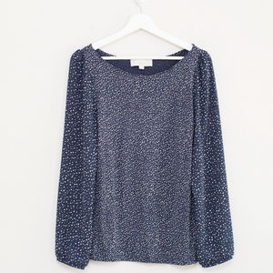 LOFT Tops - LOFT Long Sleeve Navy Dot Blouse M LOFT Tops - LOFT Long Sleeve Navy Dot Blouse M